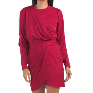 Ronny Kobo Shanaya Draped Dress with Cape Burgundy Cherry Red Size S